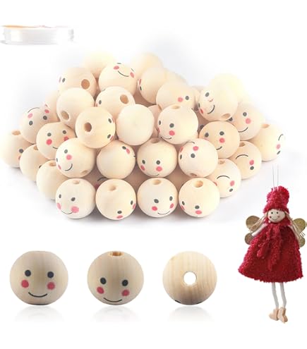 100pcs Smiley Perles En Bois Boule En Bois Percée Perles En Bois Naturel Perles Grosse Perle En Bois Perles Rondes En Vrac Pour Porte-clés, Ange, Artisanat Et Fabrication De Bijoux, 10 Mm