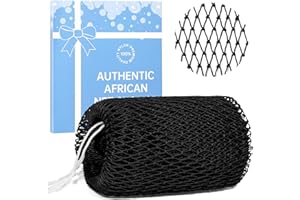 MUIIUM African Net Sponge Authentic with Knots,Exfoliating Bath Sponge for Deep Cleansing, Long-Lasting Body Scrub, Shower & Bath Accessories for Women & Men (Black)