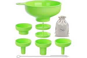 Pisol Wide Mouth Versatile Funnel, Canning Funnels for Kitchen Use, Food Grade Plastic Cooking Funnel Set with 4 Size Spouts and 2 Strainers for Filling Different Bottles and Bags, Green