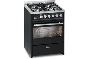 Gurari Gasherd mit Elektrobackofen GCH E 610 BL • Standherd 60 cm in Schwarz • Herd mit Erdgas oder Propangas • Multi Backofen 60 L • 4 Kw • WOK • Gas Standherd • Range Cooker
