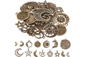 SUNNYCLUE 1 Box 58Pcs 15 Styles Celestial Charms Star Moon Charms Crescent Stars Bulk Antique Bronze Retro Witch Magic for Jewellery Making Supplies DIY Necklace Bracelet Earrings Adult