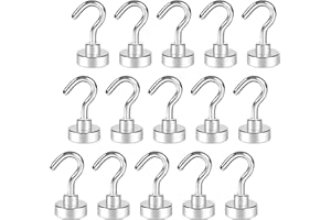 KEPMOV Magnetic Hooks, 15 Pack 8KG 18LB Heavy Duty Magnet with Hooks for Hanging, Strong Magnetic Hanger for Fridge Cruise Calendar Curtain Grill Towel Ceiling Door Holder Keys Home Office, White Pack of 15