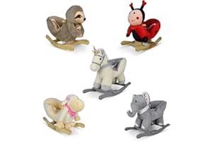 Infantastic® Schaukeltier - Plüsch, ab 1 Jahr, für Baby und Kind, Elefant/Einhorn/Faultier/Marienkäfer/Schaf, mit Gurt, Musik, Griff, Fußstütze - Schaukelstuhl, Schaukelspielzeug, Schaukelpferd