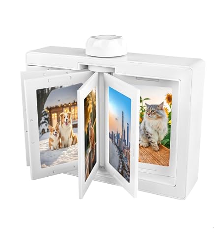 Mini Cadre Photo Rotatif - Pour Photos 3 Pouces (12-24 Photos) - Cadre Réversible Blanc - Décoration Bureau Ou Chambre - 6