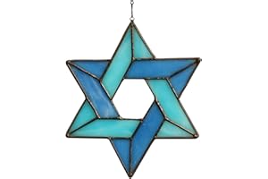 HAOSUM Jewish Star Stained Glass Window Hanging,Star of David Suncatcher for Home Office,Family Guardian Birthday Gifts for Women, Housewarming Gifts