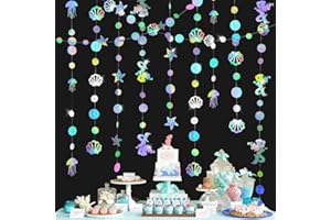 CADIMUS 52 Ft Glitzer Meerjungfrauen Girlande, 4 Stück 4m Meerjungfrau Geburtstag Girlande, Hängende Papiergirlande con Meerjungfrauen Quallen Muschel Seesterne, für Meerjungfrau Party Geburtstag Festivals