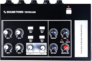 SOUND TOWN 8-Channel Mono Stereo Karaoke Mini Mixer with 1/4” Inputs and Outputs, Echo/Delay Effect and Depth Controls (TRITON-A08)
