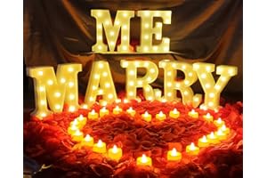 PROYATECH Marry ME Led Light Up Letters Proposal Decorations Will You Marry Me Sign Sign 2000pcs Rose Petals 24pcs Romantic Cute Love Candles for Romantic Proposal Engagement Sign Wedding Party