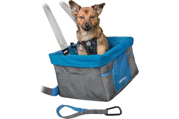 Kurgo Heather Siège réhausseur de Voiture pour Petits Chiens, Ceinture de sécurité Incluse, Contre Le Mal des transports, Bleu/Gris