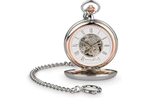 Hermann Jäckle Lindau Skeleton Pocket Watch with Hand-Winding and Skeletonised Movement, Mineral Glass, Quality Handwork with Chain and Travel Case, silver, Classic