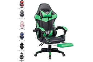 Neo Executive PU Leather Massage Sport Racing Gaming Home Office Computer Chair Lumbar Back Support Footrest (Green)