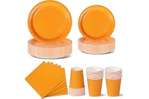 Nkaiso Stoviglie per Feste 96 Pezzi Arancione Festa della Addobbi Ragazza di Compleanno dei Dambini Articoli per Feste Set Include Piatto Usa e Getta di Carta Party Tazze Tovaglioli -24 Ospiti