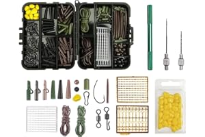 Drchoer 486 pcs Carp Fishing Tackle Box w/Bati neddle Safety Lead Clips Quick Swivel Fishing Hooks Tubes Bait Stoppers Anti Tangle Sleeves Floating Corn Accessories Bundle Box