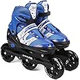 STRAUSS Blaze Adjustable Size Inline Skates | Skating Shoes for Boys & Girls | 3 Wheels |Beginner-Friendly Skating Shoe | Adjustable Roller Blades | Enhanced Stability and Support| Size M,(Blue)
