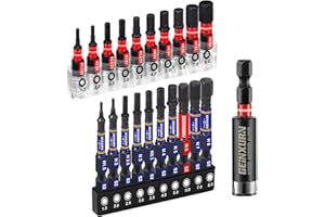 Geinxurn Hexagonal Lot de 20 Embouts de Tournevis Visseuse 25/50 mm, Hex (1mm-8mm) Allen Embouts de Vissage Magnétiques en Acier S2, Tige Hexagonale 1/4" avec 1 Pièce Porte-embout de 60mm Longueur