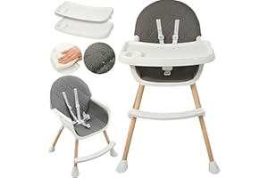ALMAR Baby Trona para bebe gris convertible en silla 2 en 1 con asiento acolchado y bandeja trona para comer evolutiva de 6 a 36 meses