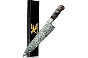 XE XPERT EXCELLENCE XE Cuchillo de Chef Cuchillo de Acero Japonés de 8 Pulgadas Acero Inoxidable con alto Contenido de Carbono 67 capas Cuchillo de Cocina Afilado Forjado con Hoja de Espiga Completa y Mango Ergonómic