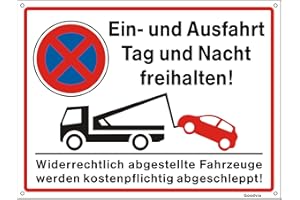 ‎GOODVIA Goodvia XXL Ein und Ausfahrt Freihalten Schild 40 x 30 cm Kunststoff Schild Ein- und Ausfahrt Tag und Nacht Freihalten Warnschild Groß mit UV Schutz für Außenbereich Innenbereich