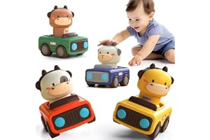 Press and Go Car Toys 4 Pack for Toddlers, Animal Baby Car Toys for 18 Months+ Old Boy, Push Go Friction Vehicle Toys for Infants 18 Months+, One First Birthday Gifts for Boys Girls