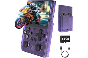 WeLohas Retro Spielkonsole, Videospielkonsole mit Linux System, 64G TF Karte vorgeladen 15000+ Videospiele, 3.5'' IPS Bildschirm, tragbare Handheld Emulator Geschenk für Teens Erwachsene, Lila