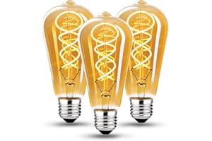 ‎KANQIAO Edison Vintage Żarówka E27, E27 LED Vintage ściemnialna 4W Retro Lampa LED Ciepła Biel 2700K Edison Żarówka E27 Vintage Idealna do Nostalgii i Retro Oświetlenie w Home Cafe Bar - 3 sztuki (ST64 - SLX)