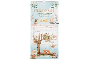 Familienplaner Tierzauber 2027: Familienkalender 22x45 cm mit 5 Spalten, liebevollen Tierillustrationen, Schulferien & Stundenplänen, ideal für Familien mit Kindern