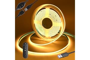 Yamlten Taśma LED 1 m 5 V COB LED z pilotem zdalnego sterowania RF, 3000 K, ciepła biel, 320 diod LED/M, możliwość ściemniania, taśma LED do podświetlenia telewizora, komputera, szafy, sypialni