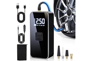 AUTESS Cordless Tyre Inflator,Portable & Rechargeable Car Tyre Inflator Air Compressor with Preset Auto Shut Off &150PSI Digital Pressure Gauge&Power Bank&Light&4 Nozzles for Car, Motorcycle, Bicycle&Ball