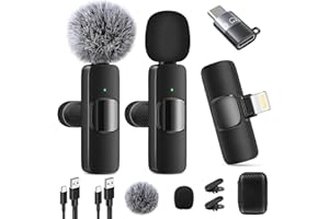 YOMAIDO Wireless Lavalier Microphone for Lightning&Type-C Port, 2-in-1 Plug-Play Lapel Clip-On Mic with Noise Reduction for Video Recording, Podcast, Interview, Live Streaming, Vlog, YouTube, TikTok (2 Mics)