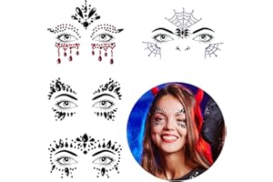 Bowitzki Halloween Face Jewels Festival Design Women Mermaid Face Gems Rhinestone Crystals Stickers Eyes Body Temporary Tattoos