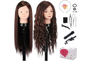 Cabeza de Maniquí, MYSWEETY 20" 60% Cabello Humano Real Practicas Formación Muñeca De La Cosmetología Práctica Maniquí Muñeca Para Peluquería con Abrazadera De Mesa + Accesorios de Peinado DIY