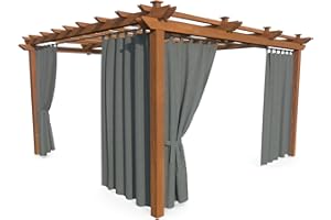 HOME DEKO Cortina de Patio, Impermeable, para Jardín, Balcón, Pérgola y Cenador, Lazos con Cierre de Gancho y Bucle, Protección del Sol, de la Lluvia y del Viento, Gris, 220 x 155 cm, 2 Piezas