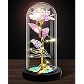 Rose Flower Gift, Rainbow Forever Rose in Glass Dome, Rose Light Up Flower, Personalized Gifts for Mom, Sisters, Friend, Wome