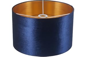 STELLA & MAG CREATIVE Abat-jour rond en velours fait main – Doublure dorée –40 cm – Pour lampe sur pied, lampe à poser, suspension, chevet – Bleu – Style élégant pour salon ou chambre