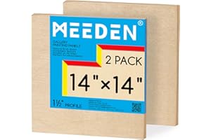 MEEDEN Tablero de lienzo de madera sin acabar: 1-1/2 pulgadas de profundidad de 14 x 14 pulgadas, paquete de 2 paneles de madera en blanco para pintar
