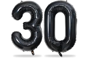LINGQIANG Black Number 30 Balloons, 40 Inch Black Mylar Foil Number 3 & 0 Balloons for Women, Self Inflating 30th Birthday Balloons for 30 Year Old Men Anniversary Birthday Party Decorations Supplies