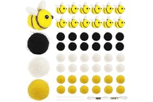 SUYNAUETEV 51 Stück Bienen Deko Pompons Deko Filzkugeln Biene Deko Pompoms Bunte Filzkugeln Girlanden mit 36 Pompom Girlanden Filzkette DIY Handwerk für Baby Girlande Party Dekoration Anhänger Wand Hut Deko