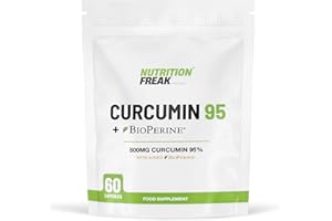 FREAK ATHLETICS Nutrition Freak Curcumin 95 + Bioperine® 60 Turmeric Curcumin Capsules High Strength with Black Pepper - Curcumin 95% & Black Pepper - Turmeric Curcumin UK Made…