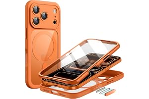 JETech Skal för iPhone 17 Pro, 360° Skydd, Orange | Kompatibel med MagSafe, Inbyggt Skärmskydd av Härdat Glas, Kamerakontroll