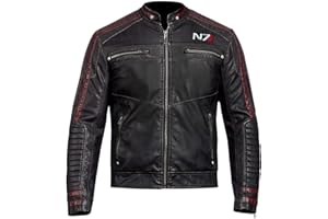 Fashion_First Mass Effect 3 N7 Commander Shepard Veste en cuir pour homme Noir