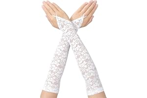 YOLEV Guantes largos de encaje sin dedos para mujer, guantes de encaje floral, vintage, longitud al codo, guantes largos para bodas, cenas y fiestas