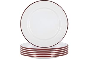 Argon Tableware Enamel Dinner Plates - 25.5cm - Pack of 6 - Red Dining Plates Lightweight Camping Large Dinner Dish for Appetisers, Starters, Mains, Sides, Desserts