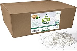 ALECO Cera di soia 10KG in perle, alto punto di fusione 56-58ºC, per modellare, ideale per microonde, 100% ECO, per realizzare candele, cosmetici, deodoranti per ambienti, accetta fragranze.