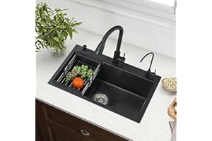 ZAMERY Evier Inox avec Egouttoir et évier mobile,lavabo cuisine avecavec Trous pour Robinets et Distributeur de Savon Panier à vaisselle 1 pc55*45 * 20cm Noir