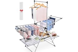 APEXCHASER Wäscheständer, Flügelwäschetrockner mit Hoher Kleiderstange, Faltbare 2 Etagen Wäschetrockner Ständer mit Schuhregal, Wäscheständer klappbar für Kleidung und Handtücher