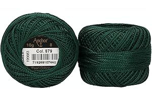 Anchor 4591008-00879 Stickgarne, 100% Baumwolle, zedergrün, Stärke 8, 82m, 16 Gramm