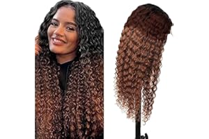 LAKAISA Glueless Wig Wear and Go Parrucca Donna Capelli Veri Umani 4X4 Lace Front Wig Human Hair Kinky Curly Wig Human Hair Brazilian Remy Hair 180% Density Brown Color 28 Inch