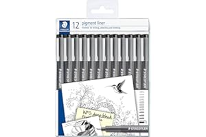Staedtler Pigment Liner, gamma completa di pennarelli con 12 misure, inchiostro nero