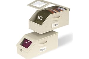 Oncpcare 2 Pack Stackable Hat Organiser for Closet & Wardrobe – Fabric Hat Storage Boxes with Clear View Window, Ideal for Caps, Gloves, Clothes and Other Accessories