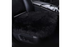 SWECOMZE Plüsch Autositzbezug,Faux Lammfell Auto Sitzauflage,Winter Warme Sitzkissenbezug, Sitzbezug,Autositzkissen Abdeckung Modell Universal (Schwarz,Vordersitzkissen)